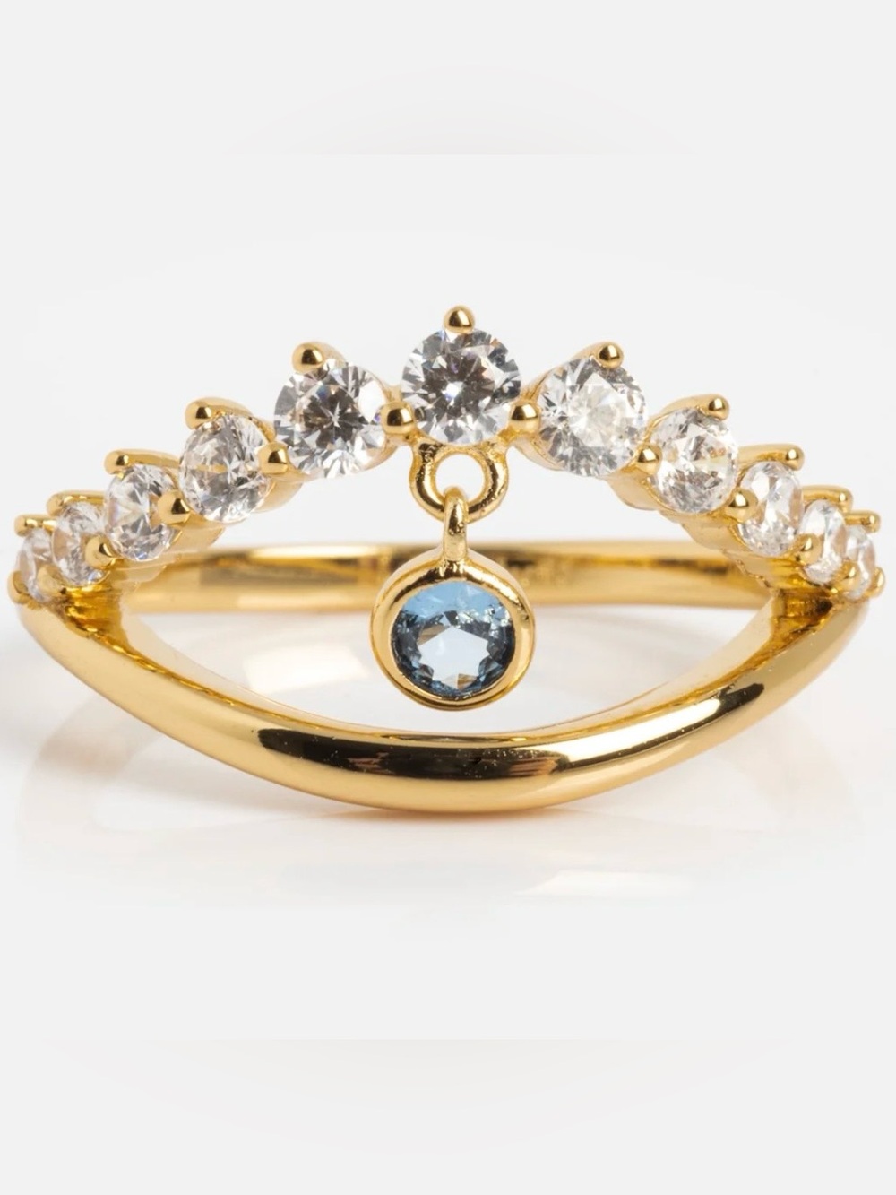 Gold Evil Eye Ring with Blue Charm and Clear Stones
